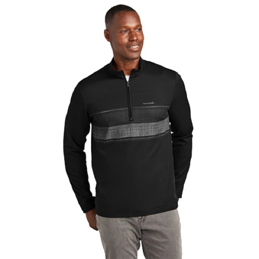 Travis‎ Mathew New Size XXL Black Balboa Chest Stripe 1/4 Zip Long Sleeve Logo